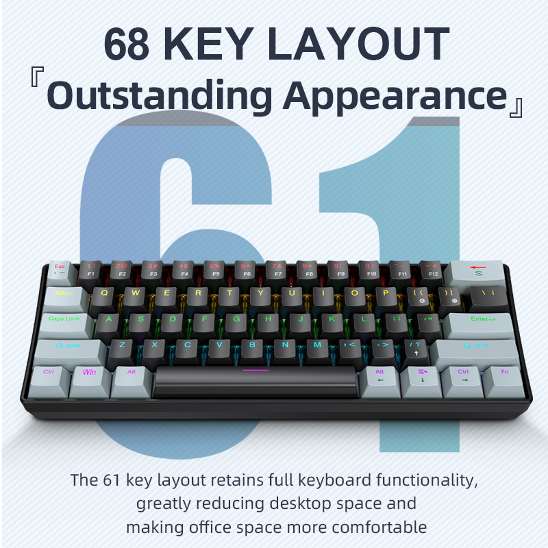 Gaming Keyboard Non Mechanical - APAYADO K61 Mini Mechanical Keyboard,Wired,61 Keys,Phantom