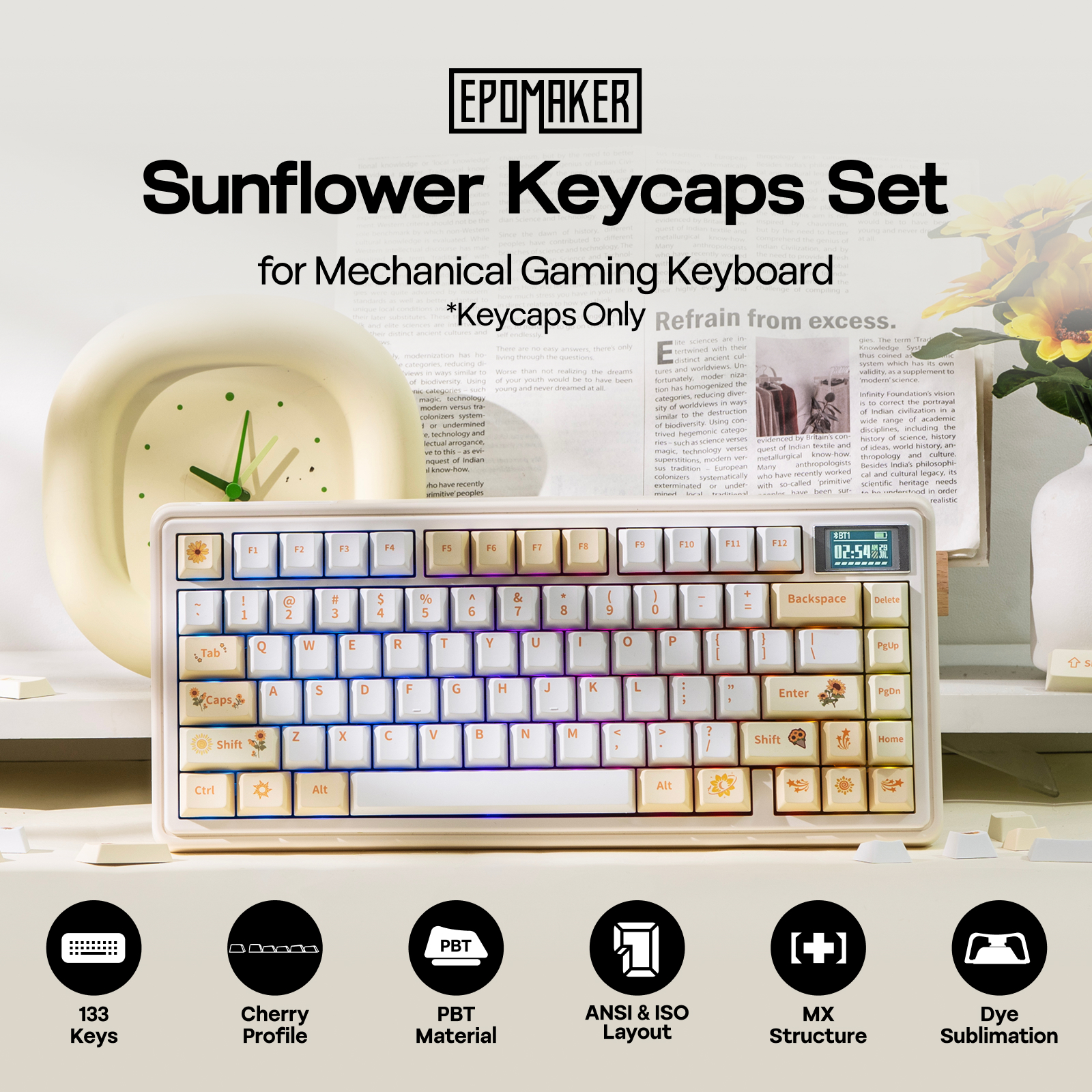 EPOMAKER Sunflower Keycaps Set - Gaming Keyboard Mechanical Wireless recensie en prijs