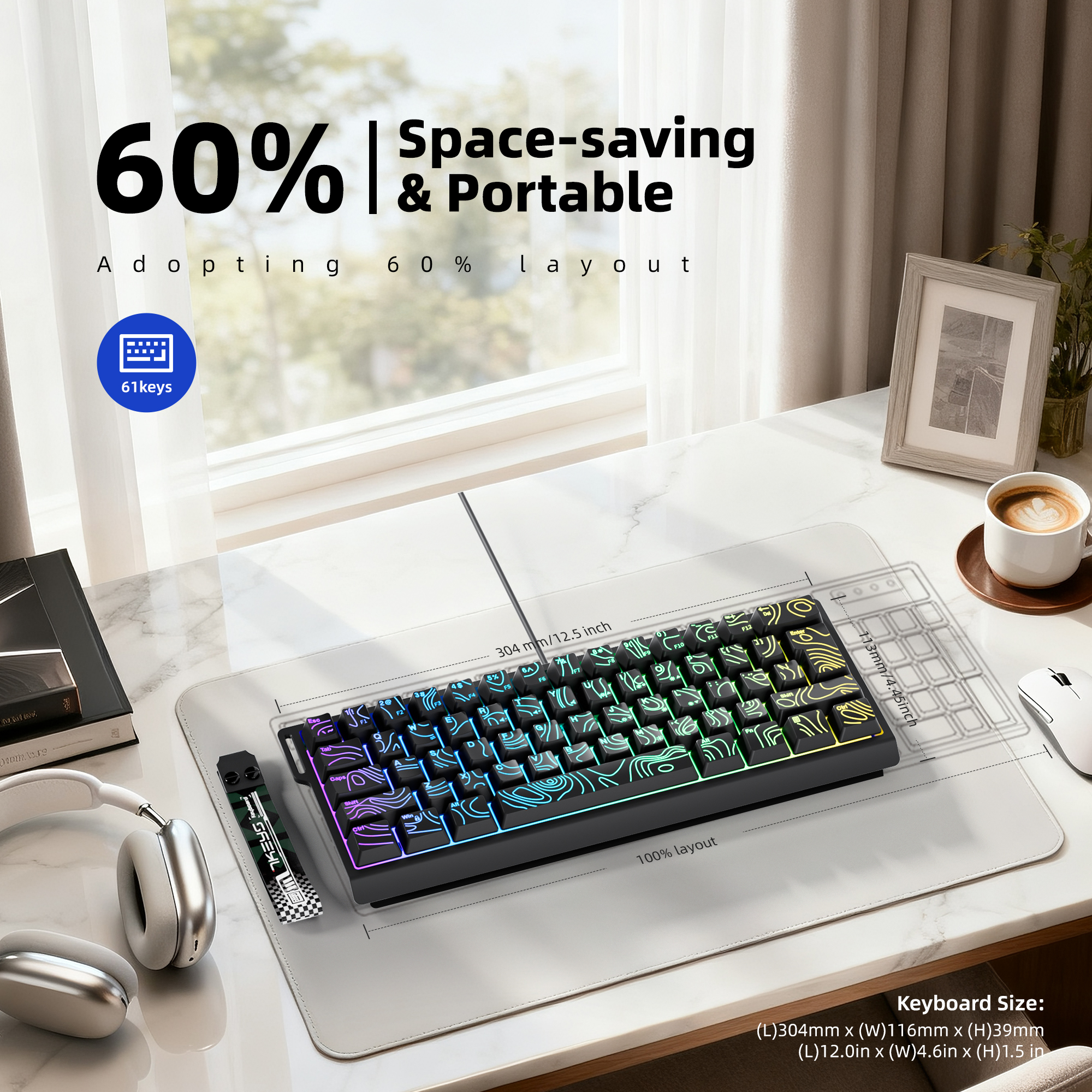 60% compact wired keyboard wit - Gaming Keyboard Blue Switches recensie en prijs